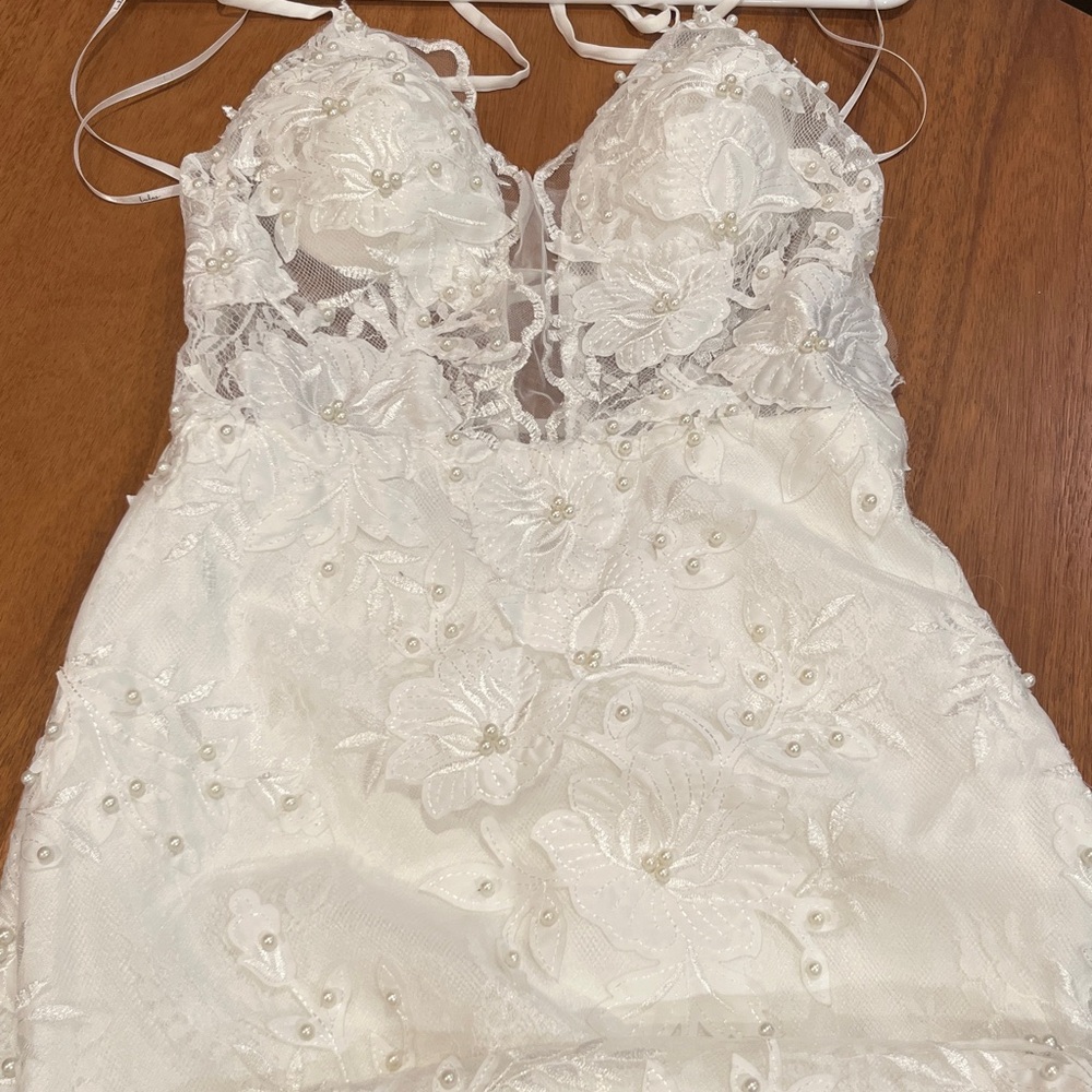 Lulus white Lace and Pearl Dress white wedding dress